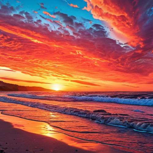 **A vibrant sunset, painted in a cold, technically perfect style, lacking warmth and nostalgia, evoking a sense of artificial beauty.** (This prompt captures the contrast between natural sunsets and AI-generated ones).