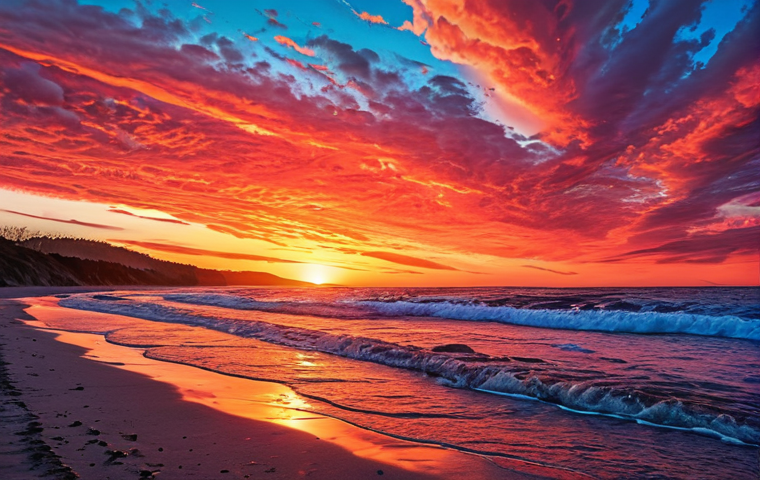 **A vibrant sunset, painted in a cold, technically perfect style, lacking warmth and nostalgia, evoking a sense of artificial beauty.** (This prompt captures the contrast between natural sunsets and AI-generated ones).